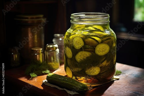 a glass jar filled with homemade pickle
