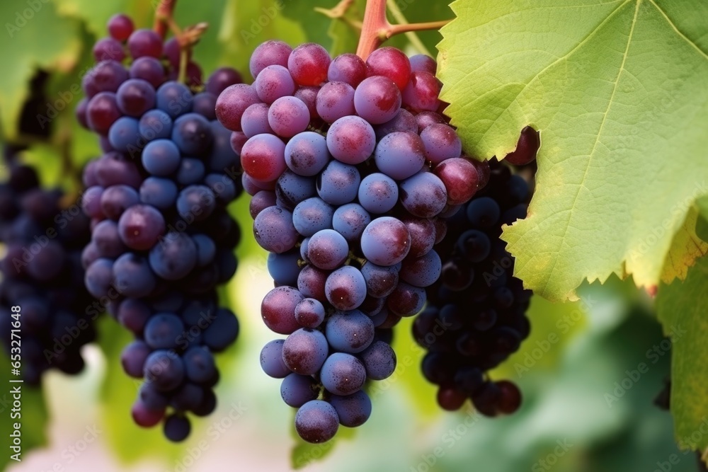 bunch of ripe grapes on a vine