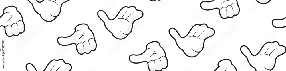 Vector hands gesture pattern. Doodle people palms with thumbs. Seamless background for textile, clothes, apparel - obrazy, fototapety, plakaty 