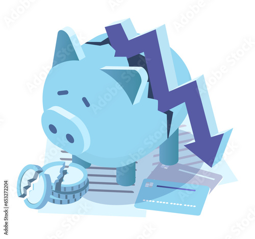 vector isometric illustration set of debt and bankruptcy,people depress for debt