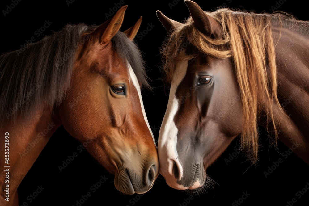 Fototapeta premium two horses nuzzling each others noses