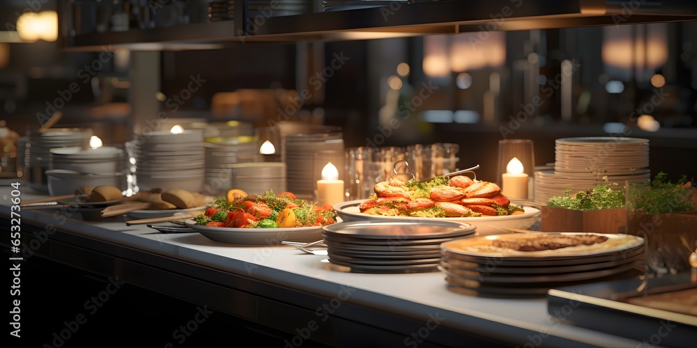 gourmet dish being prepared in a high-end restaurant kitchen gourmet dish being prepared in a high-end restaurant kitchen