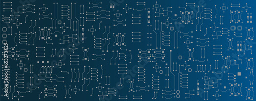 Blue circuit electronic or electrical line with circuit board engineering technology concept vector background