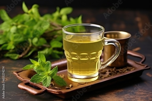 organic herbal tea with mint leaves
