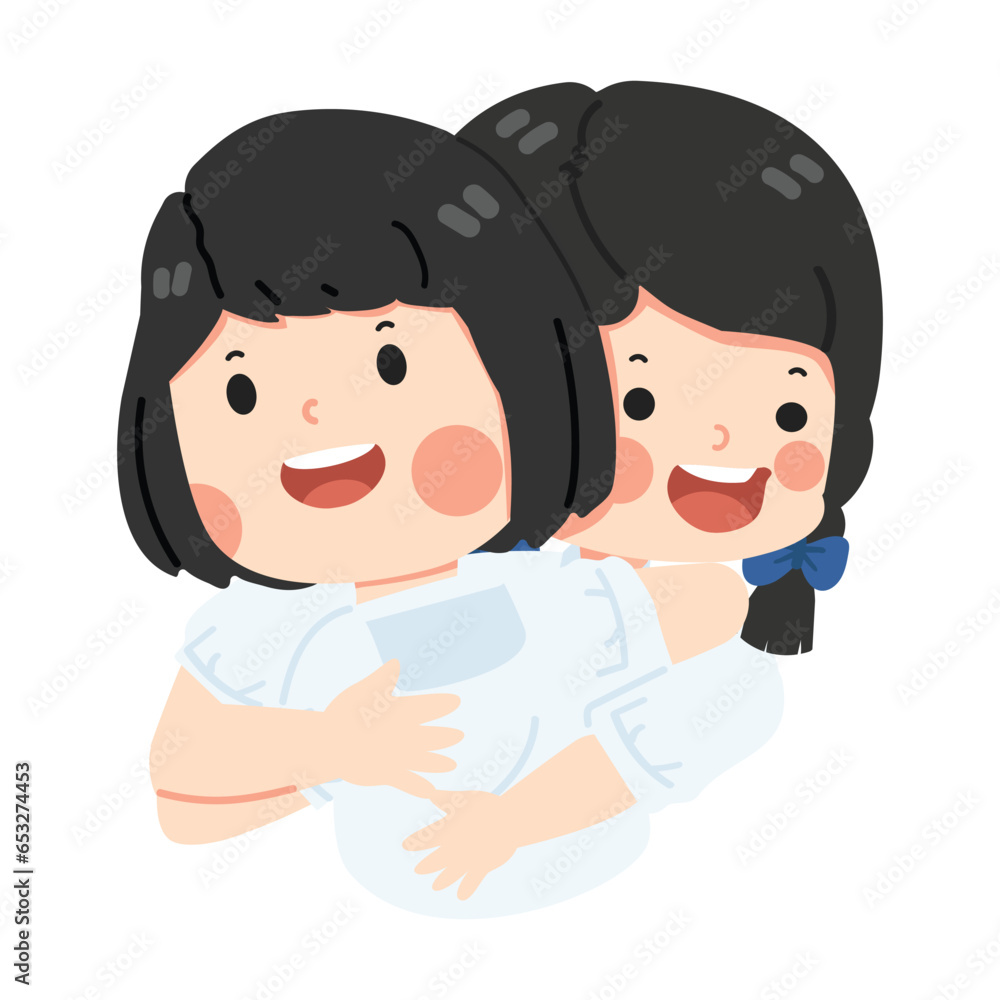 Cute girls student friend hug Cute girls student friend hug