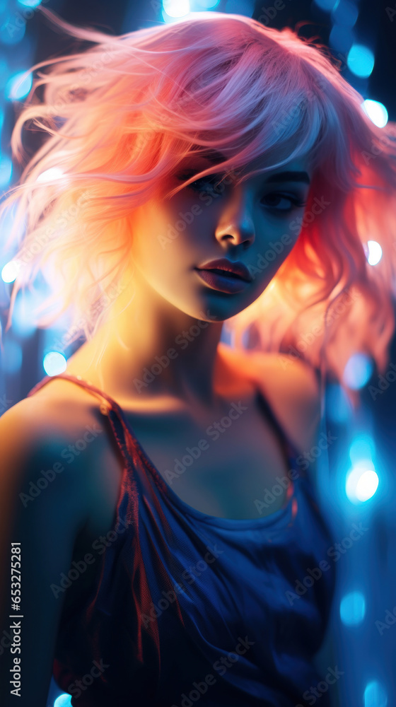 Striking Vertical Portrait of Modern Woman with Pink Hair in Futuristic or Cosmic Setting, High-Quality Creative Photography Striking Vertical Portrait of Modern Woman with Pink Hair in Futuristic or Cosmic Setting, High-Quality Creative Photography
