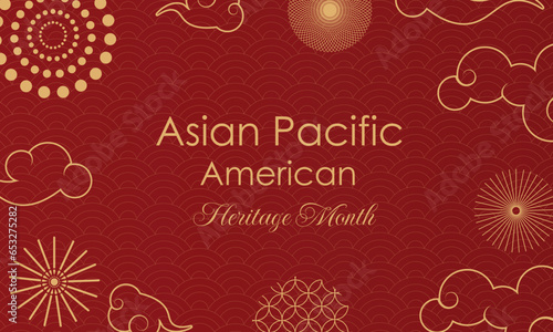 May Asian American and Pacific Islander Heritage Month. Illustration with text, Chinese pattern. Asia Pacific American Heritage Month, Vector
