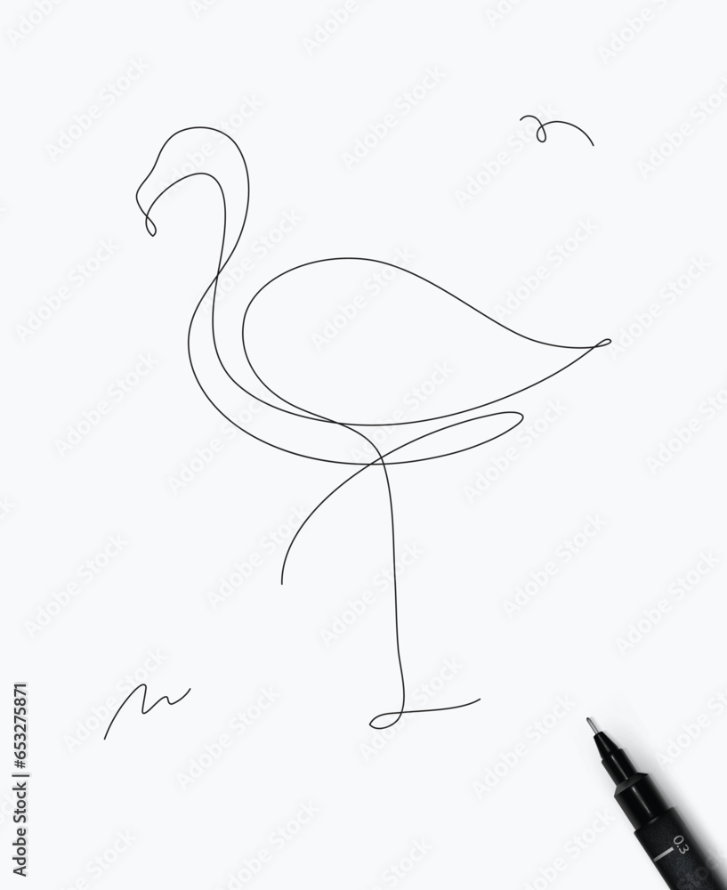Flamingo drawing in minimalism pen line style on white background