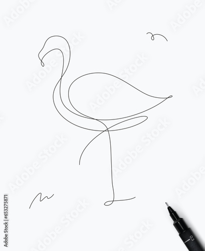 Obraz na płótnie Flamingo drawing in minimalism pen line style on white background w salonie