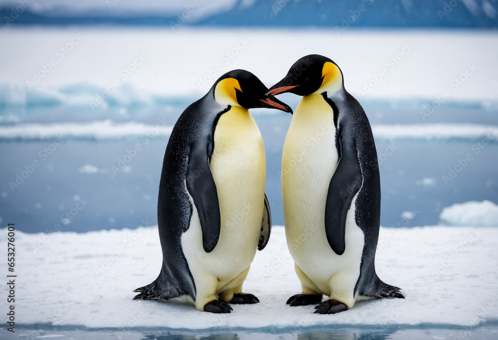 Fototapeta premium Family emperor penguin. Generative AI
