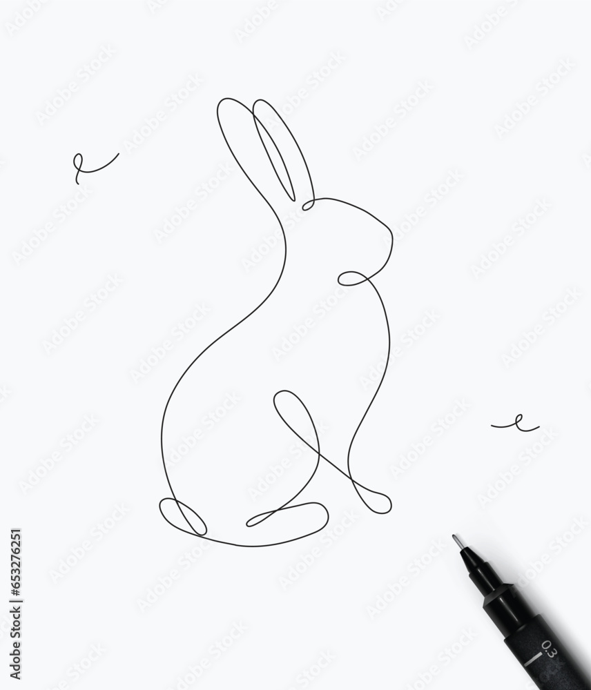 Rabbit drawing in minimalism pen line style on white background
