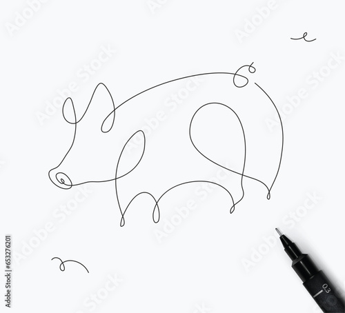 Obraz na płótnie Pig drawing in minimalism pen line style on white background w salonie