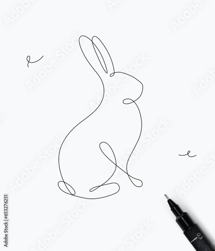 Obraz na płótnie Rabbit drawing in minimalism pen line style on white background w salonie