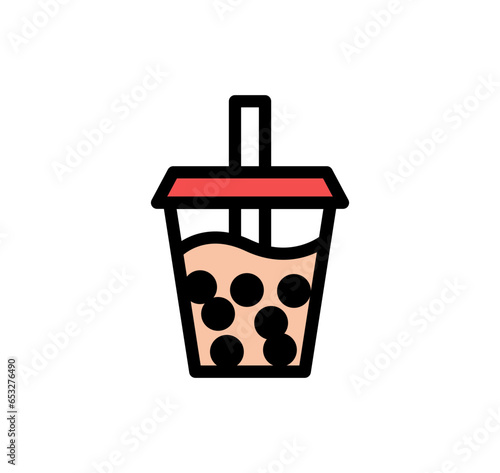 Bubble tea icon. Boba tea illustration. Vector pearl drink colorful icon.