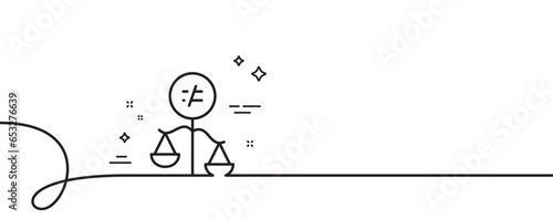Discrimination line icon. Continuous one line with curl. Gender inequality scales sign. Equality balance symbol. Discrimination single outline ribbon. Loop curve pattern. Vector