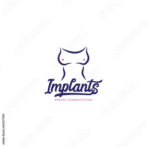 Modern surgery, implant silicone breast augmentation logo design vector for medical, surgery, beauty, and injection business with elegant, creative and typography styles