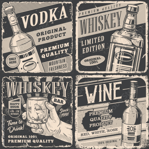 Alcohol vintage set stickers monochrome