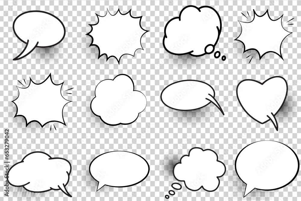 Set of comic speech bubbles. Retro empty comic bubbles. Stickers. Vector illustration. Set of comic speech bubbles. Retro empty comic bubbles. Stickers. Vector illustration.