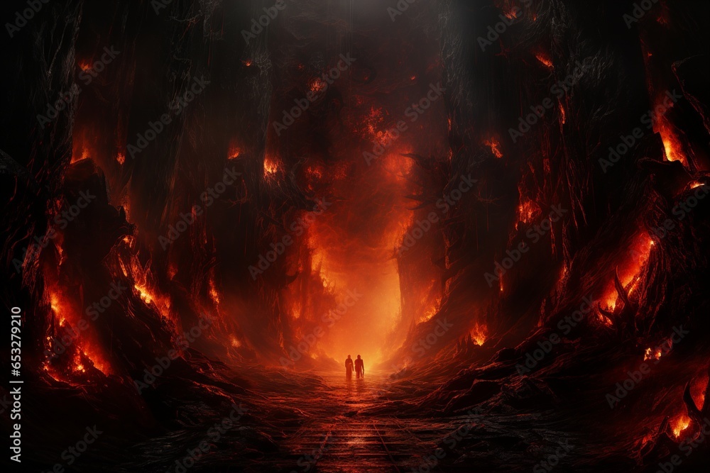 Hell's Gates, Halloween's Inferno Unleashed, Demonic Portals to a Realm of Fire, Torture, and Unrelenting Darkness - obrazy, fototapety, plakaty 