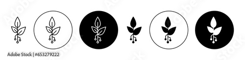Growing plants technology vector icon set in black color. Suitable for apps and website UI designs