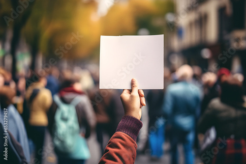 person holding blank sign, created with generative AI. photo