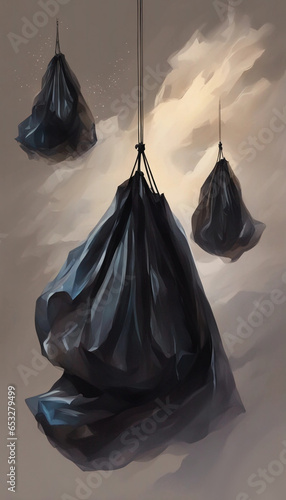 Background of black garbage bags. Generative AI.