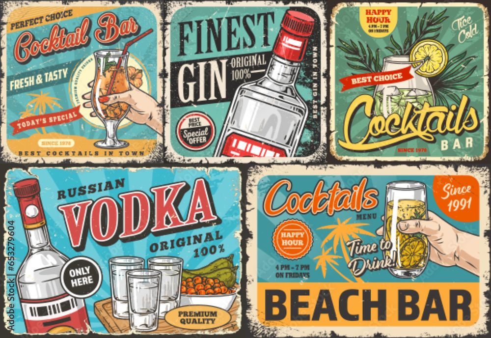Alcoholic drinks colorful set stickers
