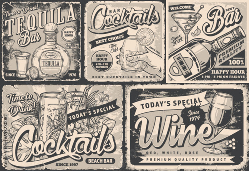 Alcohol bar monochrome set stickers
