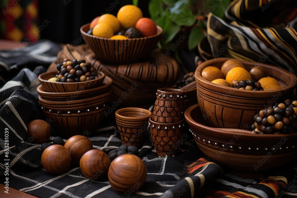 african wooden bowls filled with gift contents