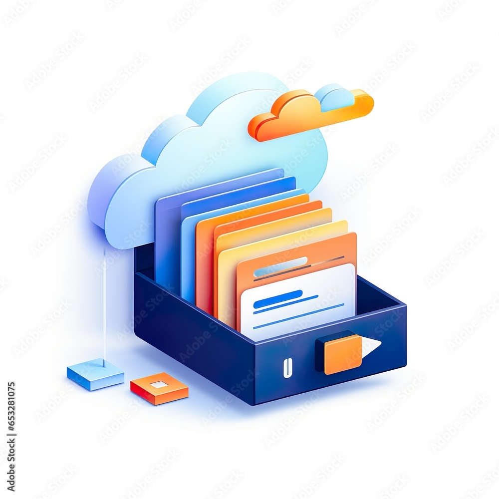 Cloud storage and file management concept - Illustration of digital data organization system Cloud storage and file management concept - Illustration of digital data organization system
