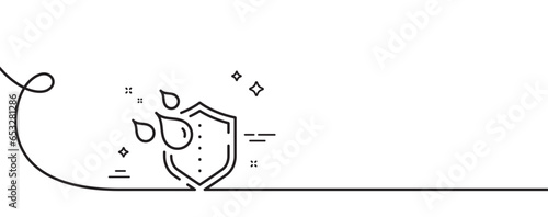 Waterproof line icon. Continuous one line with curl. Water resistant sign. Drop protection symbol. Waterproof single outline ribbon. Loop curve pattern. Vector