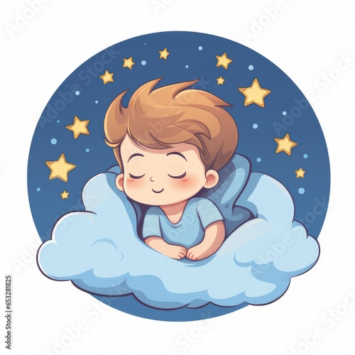 Cartoon illustration of a small child sleeping, AI generated Image