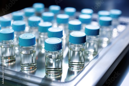 vaccination vials on a metallic tray