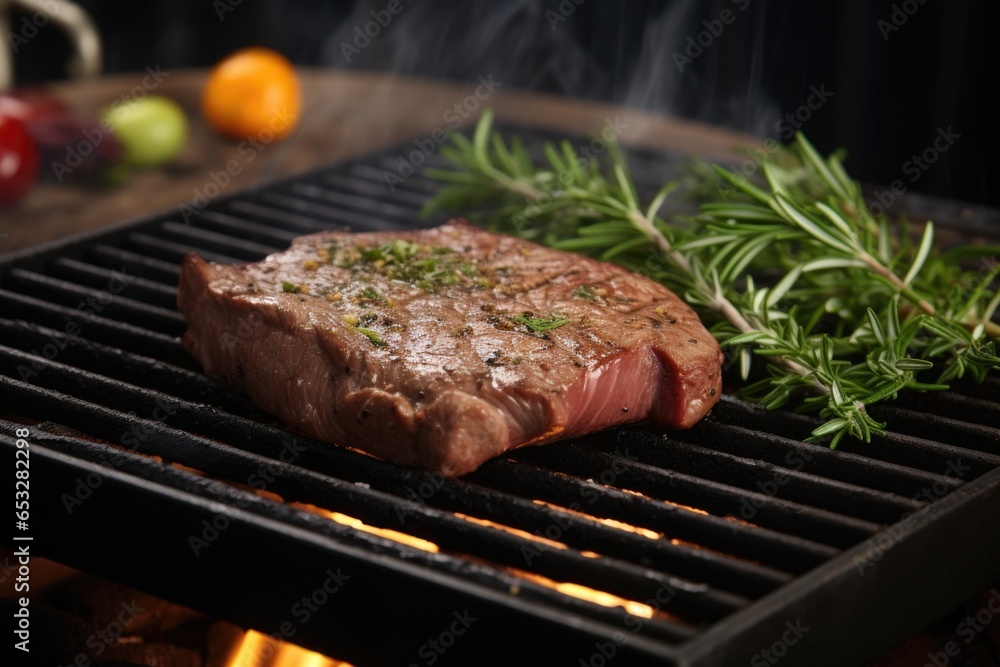 premium steak l-arginine source with herbs on a grill