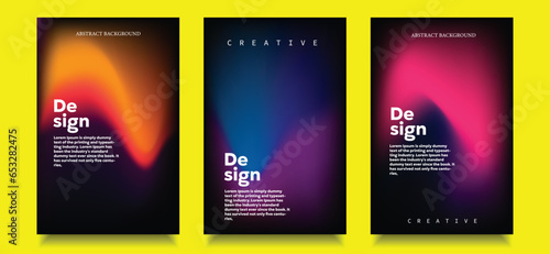 Colorful fluid and wavy gradient mesh background template copy space set. Dynamic colour gradation flow backdrop holo design for poster, banner, flyer, magazine, cover, brochure, festival, or event © Seamzone