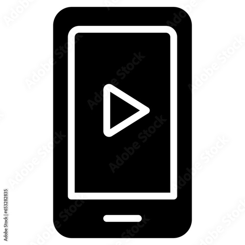 black icon - Smartphone with "play" button
A black and white icon of a smartphone with a play button, representing video content or media playback