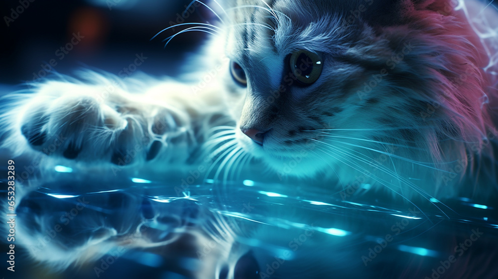 cat's paw on glass, and some leaves, with generative ai cat's paw on glass, and some leaves, with generative ai