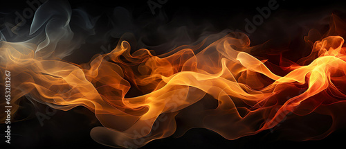 Fire flames over black background. Banner. Copy space. Generative AI