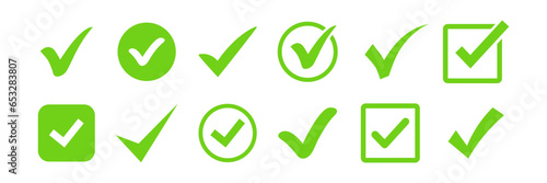 CheckMark vector icon. Set of simple check mark. Green check mark icon. Tick symbol. Accept okay symbol for improvement or checklist design. Correct vote choice symbol. Vector illustration