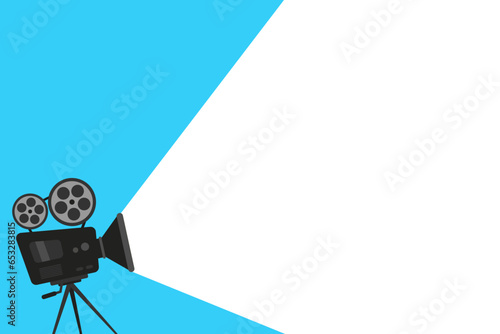 Cinema festival poster with movie camera. Movie time concept. Cinema festival poster template. Concept of the time of the film. Movie background with words movie time. Place for your text.