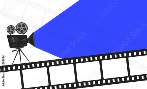 Cinema festival poster with movie camera. Movie time concept. Cinema festival poster template. Concept of the time of the film. Movie background with words movie time. Place for your text.