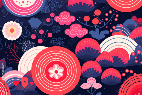 japanese quirky doodle pattern, wallpaper, background, cartoon, vector, whimsical Illustration