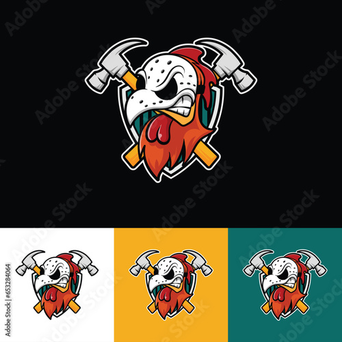 mascot logo, chicken wearing a hokey mask