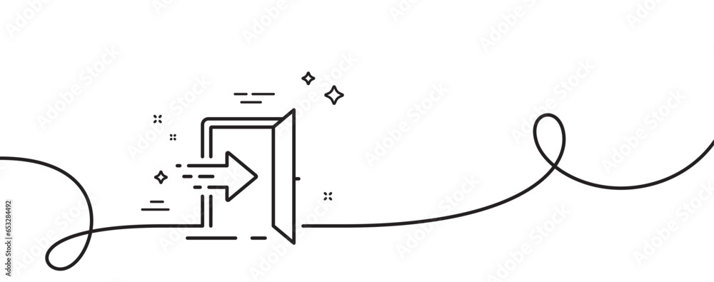 Entrance line icon. Continuous one line with curl. Entry door sign. Building exit symbol. Entrance single outline ribbon. Loop curve pattern. Vector Entrance line icon. Continuous one line with curl. Entry door sign. Building exit symbol. Entrance single outline ribbon. Loop curve pattern. Vector
