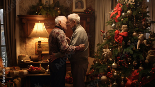 Couple de vieux hommes s embrasse    No  l  romantique No  l
