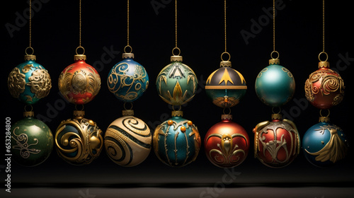 Boules de Noël richement décorées, à l'ancienne