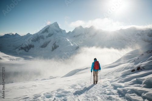 Einsame Wanderung in verschneiten Bergen