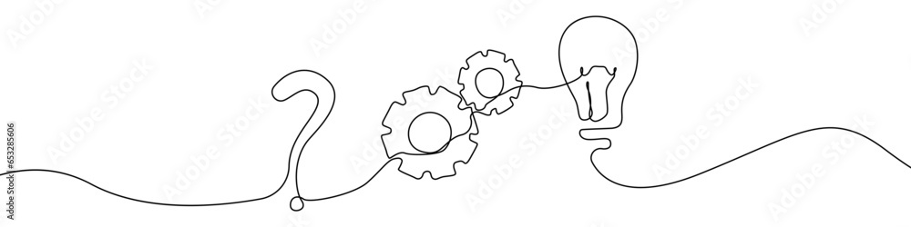 Idea one line drawing vector. team building continuous line drawing vector. creation a single line drawing. Background contour line question mark, light bulb, gear vector. Idea one line drawing vector. team building continuous line drawing vector. creation a single line drawing. Background contour line question mark, light bulb, gear vector.