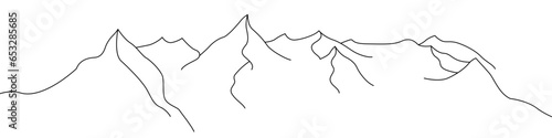 Mountains one line drawing vector. Mountain range continuous line drawing vector. Travels a single line drawing. Background contour line A Mountain slope vector.