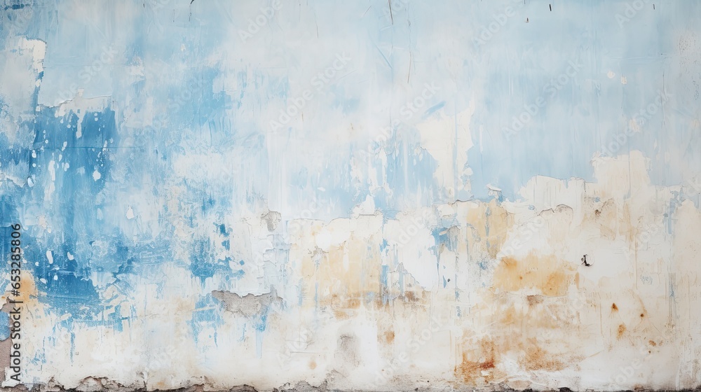 grunge vintage white wall with blue paint, in the style of rustic abstraction